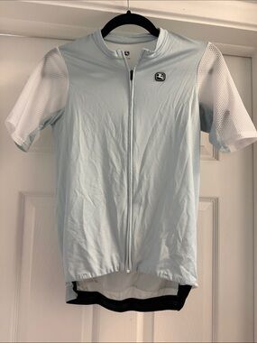 Light Blue Women's Cycling Jersey with White Mesh Sleeves